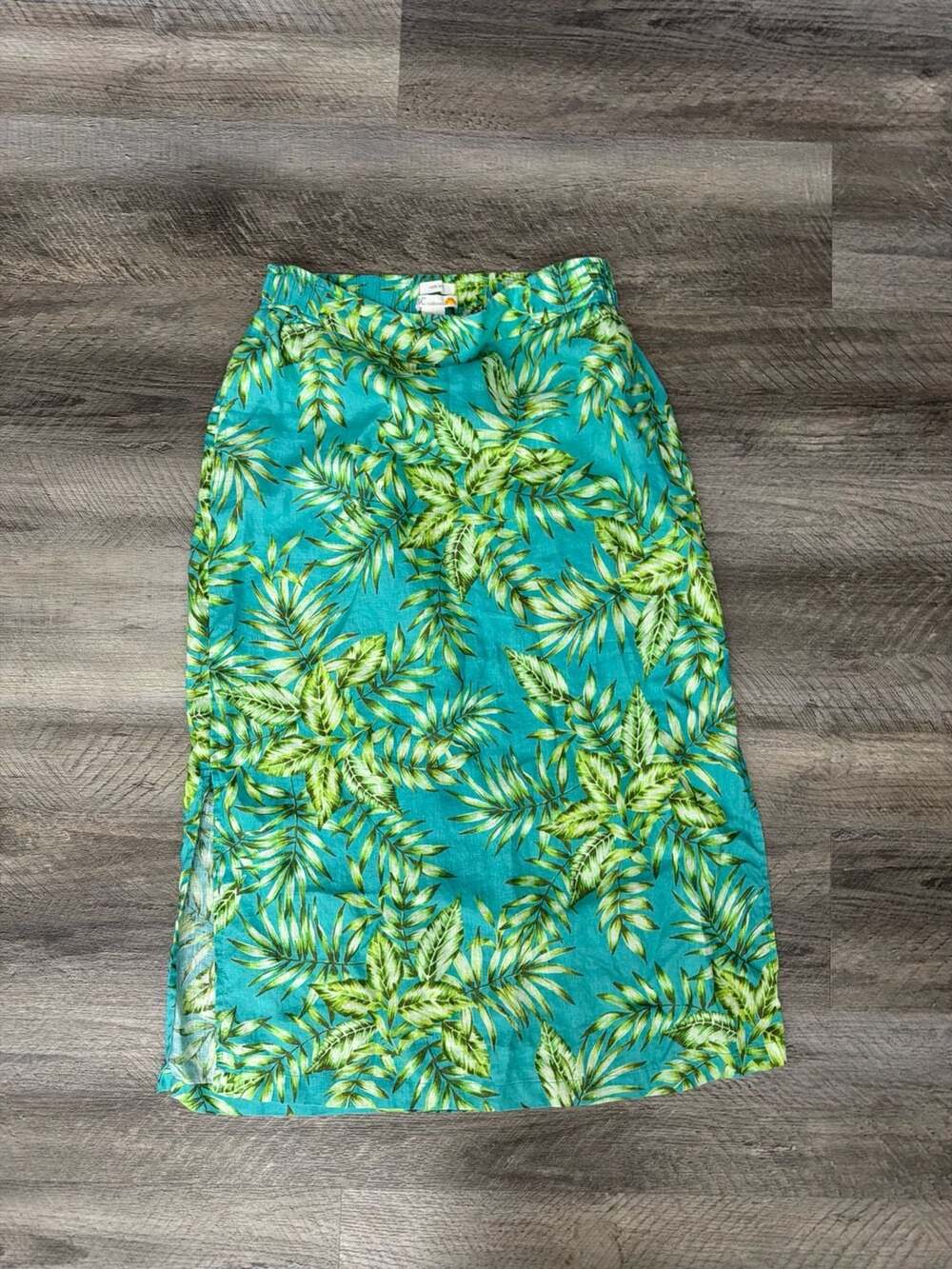C&C California 100% Linen Tropical Leaf Print Maxi Skirt with Elastic Waist